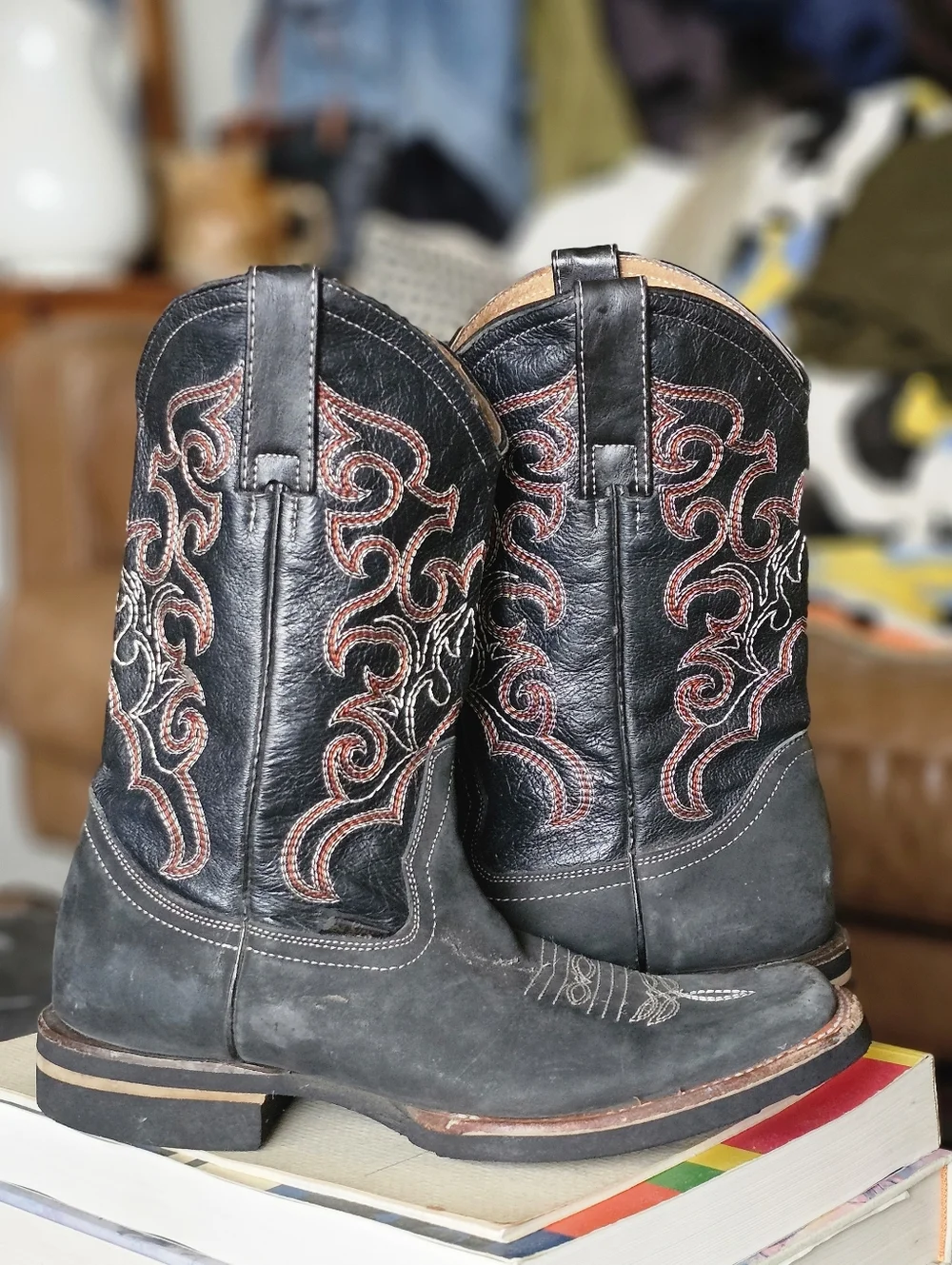 La Sierra Men's Nobuck Square Toe Rubber Sole Boot Black - Picture 4 of 11